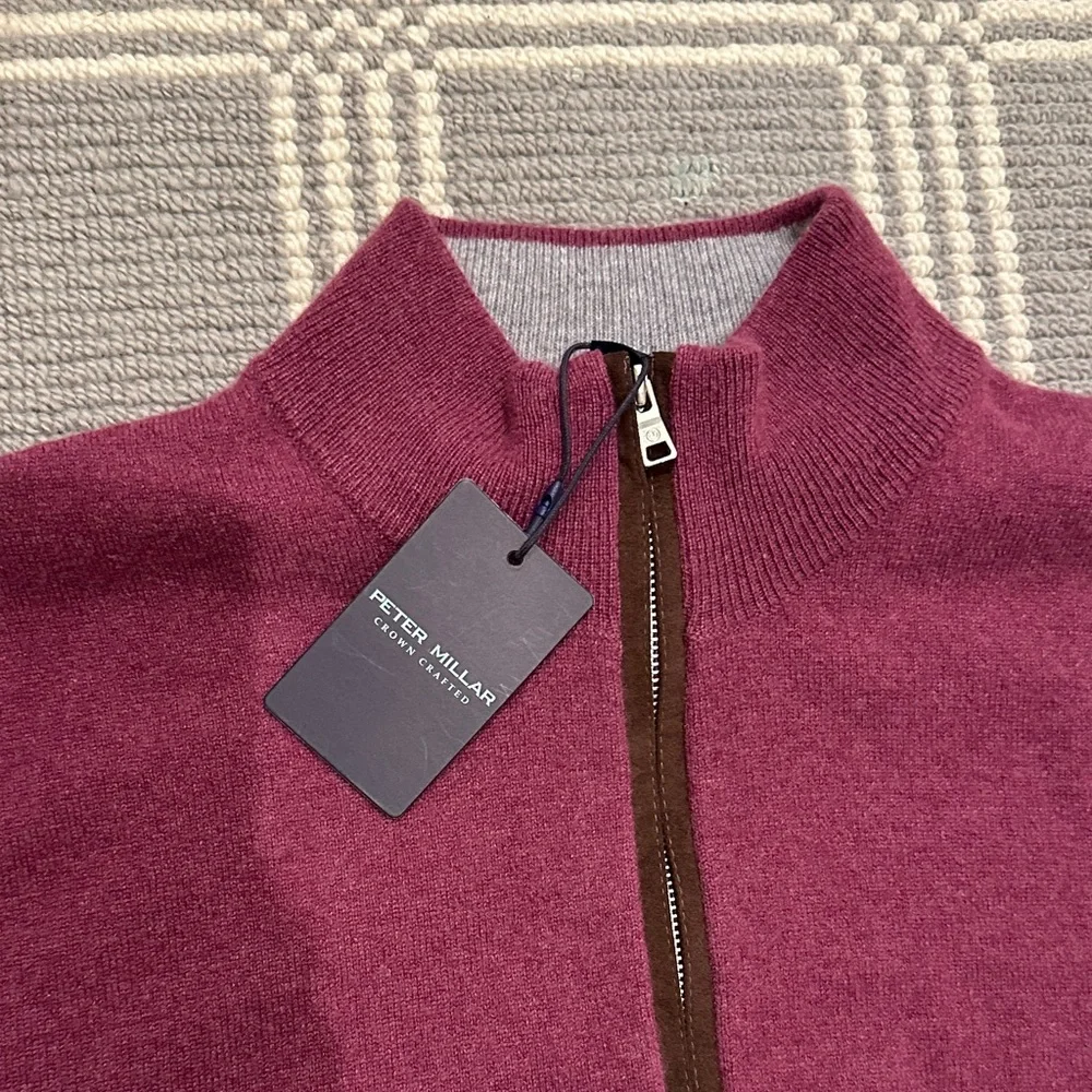 Peter Millar Men's Burgundy Zip-Up Sweater - Picture 2 of 7